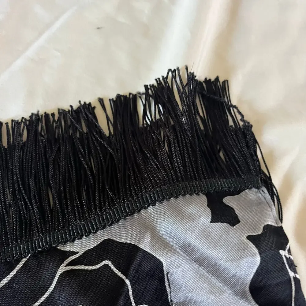 Black Burnout Mesh Floral Fringe Scarf OS Whimsigoth Fairy Grunge Y2K